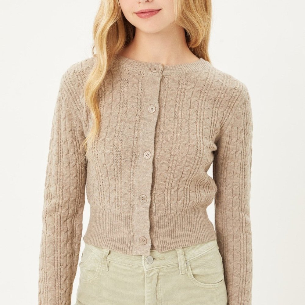 Women's Truffle Outware Buttoned Cable Knit Cardigan Long Sleeve Sweater NWT